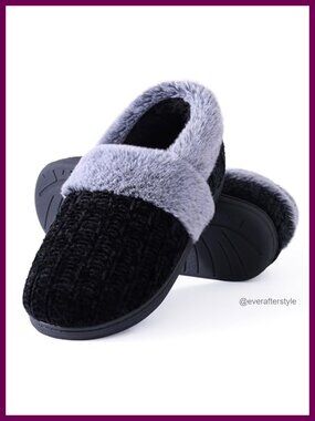 Fuzzy Memory Foam Slippers Women Closed Back Knit House Shoes